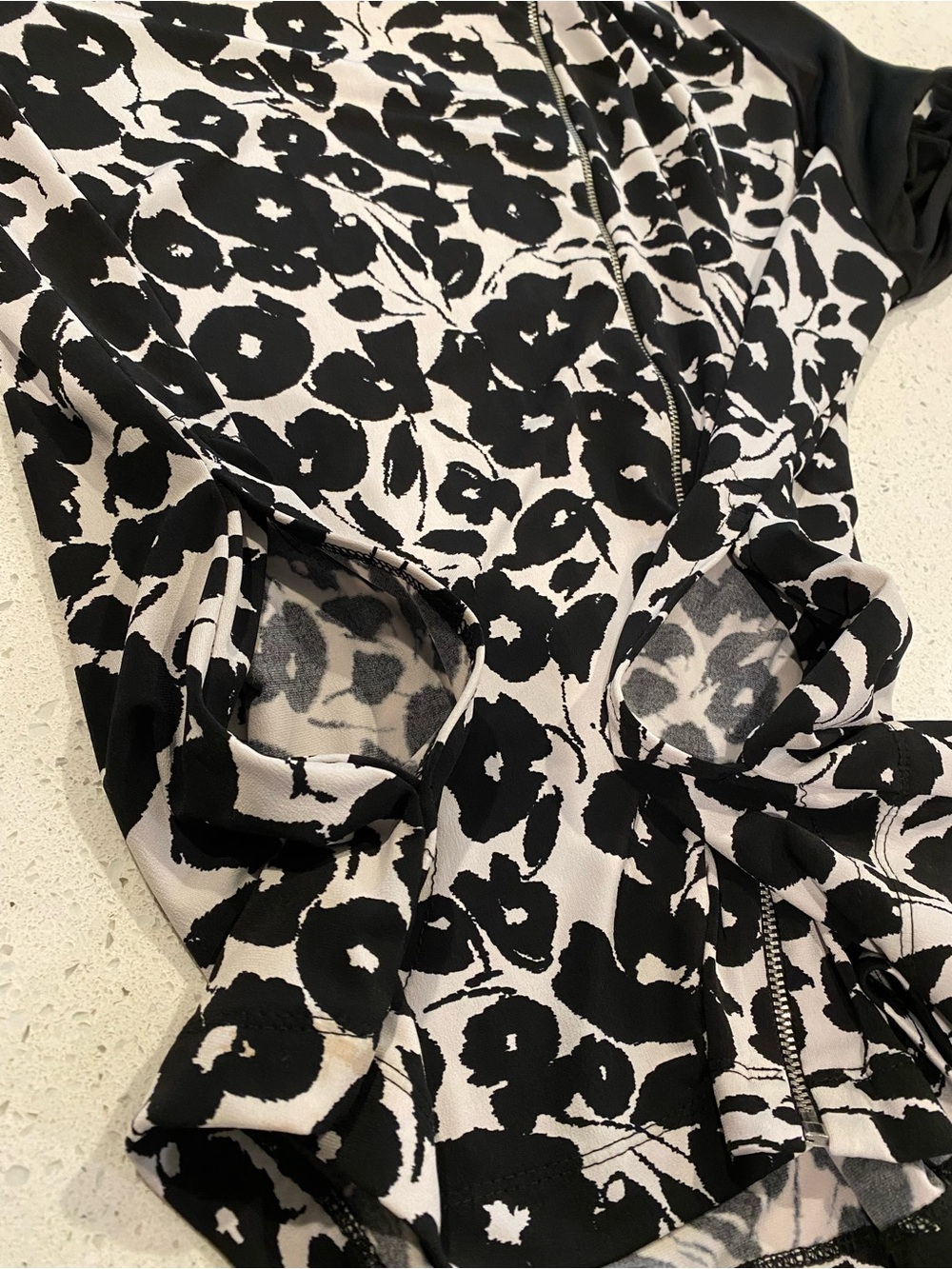 Susan Graver Liquid Knit Zip Hoodie Jacket Floral Pink Black White A346381 Sz L - Picture 10 of 14